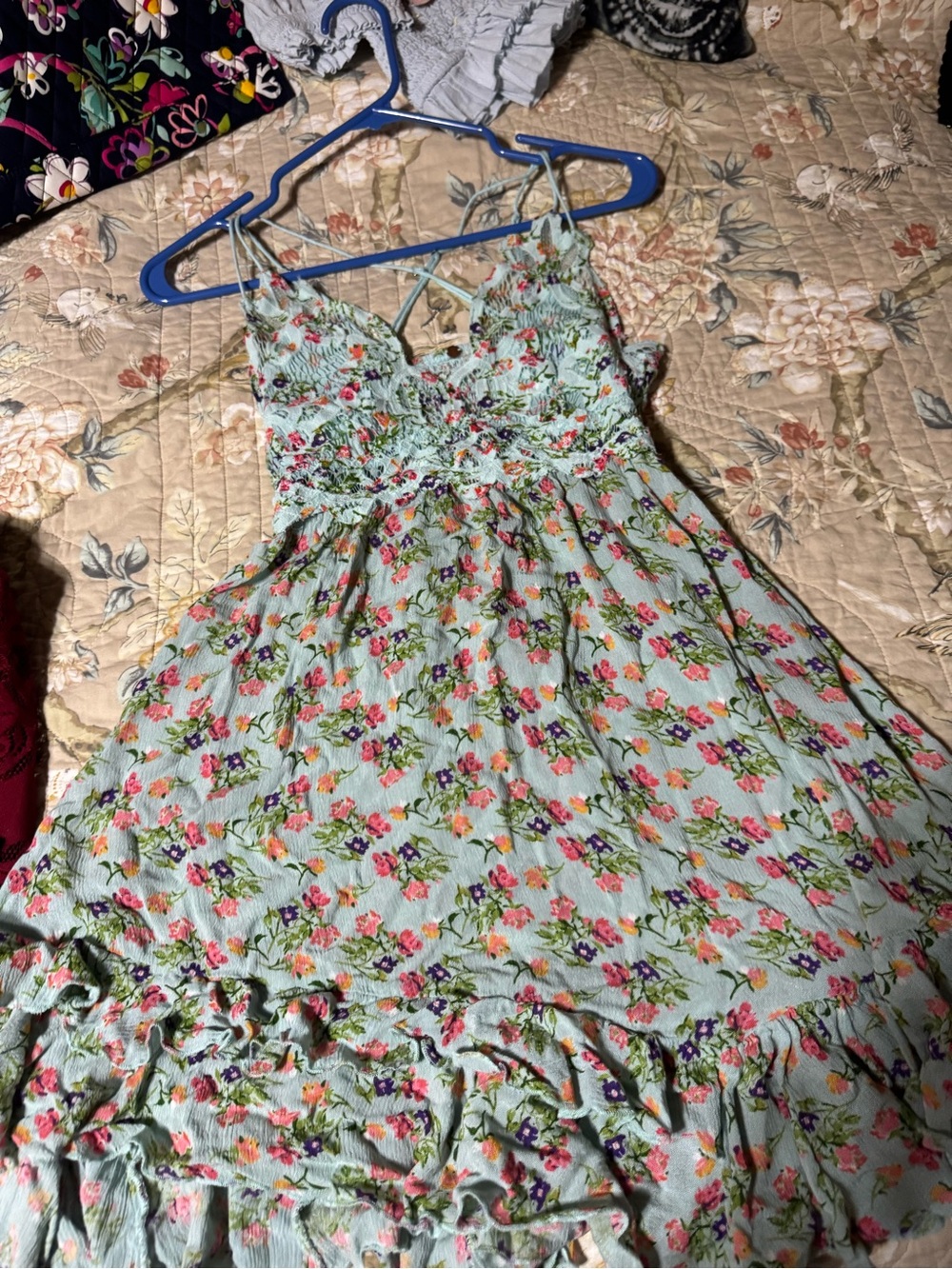 Free People Mint Green Floral Smocked Sundress